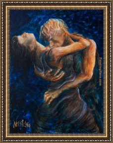 Farewell Kiss Framed Paintings - kiss painting of lovers by Unknown Artist