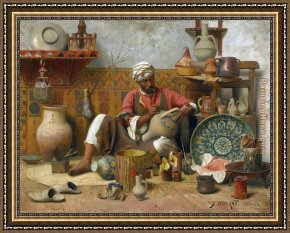 La Priere Du Soir a Tanger Framed Paintings - L'ATELIER DE POTERIE, TANGER by Unknown Artist