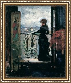 A Venetian Balcony Framed Paintings - Lady on a Balcony by Albert Edelfelt by Unknown Artist