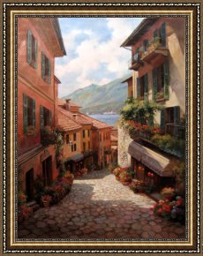 Village in The Snow Framed Paintings - Lake Como Italian Village by Paul Guy Gantner by Unknown Artist