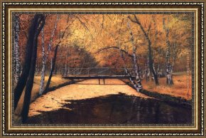 An Autumn Landscape with Cows Near a Stream Framed Paintings - landscape in autumn by Unknown Artist