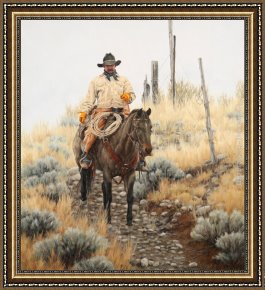 Cowboy Singing Framed Paintings - lone cowboy by Unknown Artist