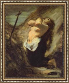 Arabs Crossing The Desert Framed Paintings - Mary Magdalene in the Desert Honore Daumier by Unknown Artist