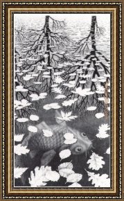 Small Worlds II Framed Paintings - MC Escher Three Worlds by Unknown Artist