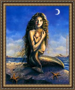 The Foster Mother Framed Paintings - Mermaid Mother and Baby by Unknown Artist