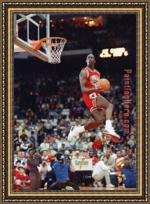 A Moment of Comfort Framed Paintings - Michael Jordan Best Dunk Moment by Unknown Artist