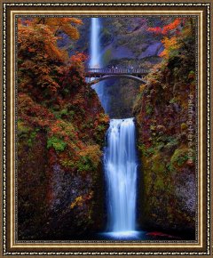 The Fall of Man Framed Paintings - Multnomah Falls, Oregon by Unknown Artist