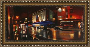 Street Framed Paintings - Odeon and Oxford Street 2004 by Liam Spencer by Unknown Artist