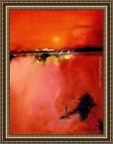 Oranges Framed Paintings - Orange Horizon by Unknown Artist