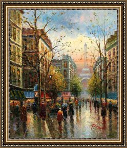 Artist Framed Paintings - Paris Eiffel Tower by Unknown Artist