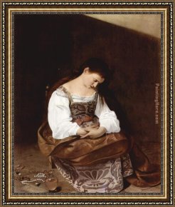 Penitent Magdalen Framed Paintings - Penitent Magdalene By Caravaggio by Unknown Artist