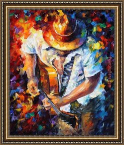 Guitar with Clarinet Framed Paintings - Playing The Guitar by Unknown Artist