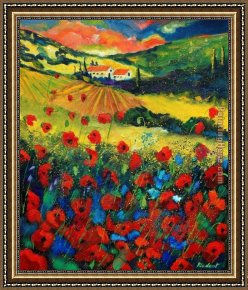 Tuscany Framed Paintings - Poppies In Tuscany by Unknown Artist