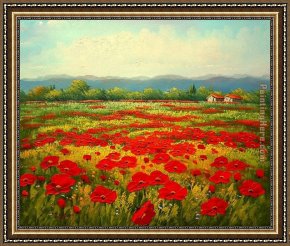 Field I Framed Paintings - Poppy field by Unknown Artist