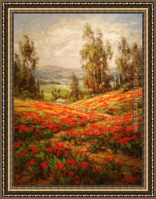 A View of The Forum Framed Paintings - Poppy Field A View From Above by Unknown Artist