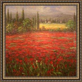 Field I Framed Paintings - Poppy Field Splendor by Unknown Artist