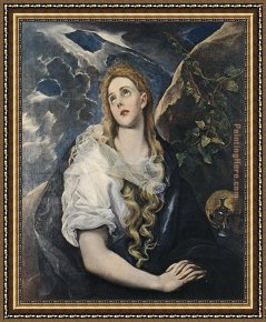 Saint Cosmas And Saint Damian Salvaged Framed Paintings - Saint Mary Magdalene By El Greco by Unknown Artist