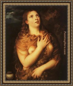 Saint Cosmas And Saint Damian Salvaged Framed Paintings - Saint Mary Magdalene By Titian by Unknown Artist