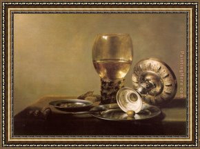 Violin And Glass Framed Paintings - Still Life with Wine Glass and Silver Bowl by Unknown Artist