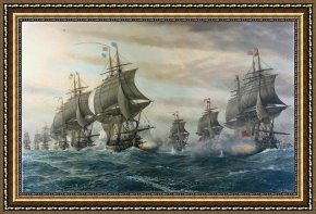 Cape Framed Paintings - the Battle of the Virginia Capes by Unknown Artist