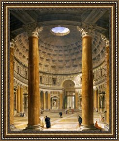 North Star Framed Paintings - The Interior of the Pantheon, Rome, Looking North from the Main Altar to the Entrance by Unknown Artist