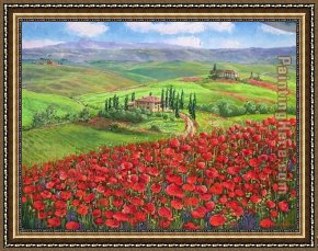 Mountain Poppies III Framed Paintings - TUSCANY POPPIES by Unknown Artist