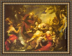 Moses Framed Paintings - Moses Striking the Rock by Valerio Castello