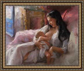 Feeding Framed Paintings - Feeding My Baby by Vicente Romero Redondo