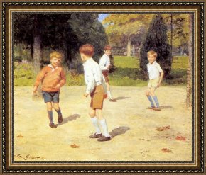 Boy Playing Flute Framed Paintings - Boys Playing by Victor Gabriel Gilbert