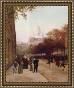 Place Blanche Boulevard Clichy Framed Paintings - Place D'Anvers Et Le Sacre Coeur Paris by Victor Gabriel Gilbert
