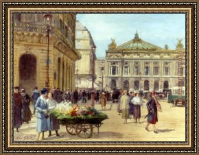 The Carpet Seller Framed Paintings - The Flower Seller Place De L'Opera Paris by Victor Gabriel Gilbert