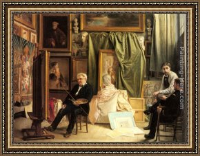 Painter in His Studio, Painting a Musical Company Framed Paintings - The Artist's Studio by Victor Mottez
