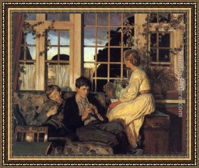 An Algerian Mother And Child Framed Paintings - A Mother and Children by a Window at Dusk by Viggo Christian Frederick Pedersen