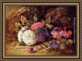The Bunch of Violets Framed Paintings - Asters,Pansies And Violets by Vincent Clare