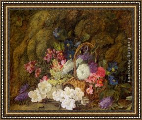 Flower of Life Framed Paintings - Still life with a basket of flowers by Vincent Clare