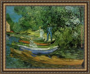 Bank Framed Paintings - Bank of the Oise at Auvers by Vincent van Gogh