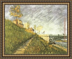 Place Blanche Boulevard Clichy Framed Paintings - Berges de la Seine pr_s du pont de Clichy 1887 by Vincent van Gogh
