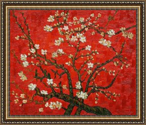 Those Blossoms You Gave So Freely 1 Framed Paintings - Branches of an almond tree in Blossom in Red by Vincent van Gogh