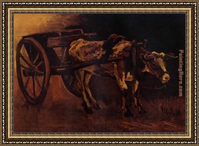 The Cart Or Return From Haymaking Framed Paintings - Cart with Red and White Ox by Vincent van Gogh