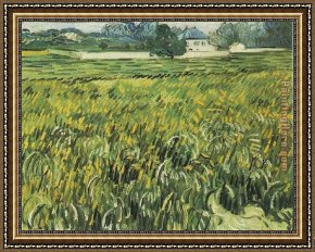Place Blanche Boulevard Clichy Framed Paintings - Champ de bl et maison blanche 1890 by Vincent van Gogh
