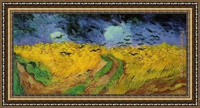 Wheatfield Under Thunderclouds Framed Paintings - Crows over a Wheatfield by Vincent van Gogh