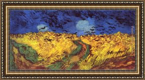 Adrian Van Utrecht Framed Paintings - Crows over wheat field by Vincent van Gogh