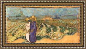Jeune Femme Traversant Le Boulevard Framed Paintings - Deux femmes traversant un champ 1890 by Vincent van Gogh