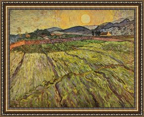 Rising Framed Paintings - Enclosed Field with Rising Sun by Vincent van Gogh