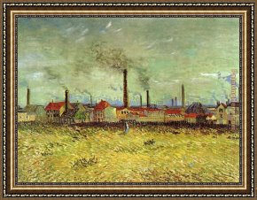 Place Blanche Boulevard Clichy Framed Paintings - Factories at Asnieres Seen from the Quay de Clichy by Vincent van Gogh