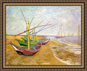 Adrian Van Utrecht Framed Paintings - Fishing Boats on the Beach by Vincent van Gogh