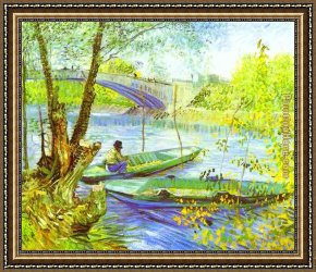 Adrian Van Utrecht Framed Paintings - Fishing in Spring by Vincent van Gogh