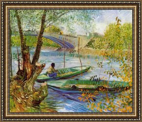 The Departure of The Fishing Fleet Framed Paintings - Fishing in the Spring by Vincent van Gogh