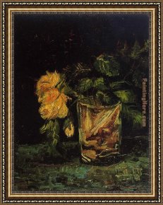 Violin And Glass Framed Paintings - Glass with Roses by Vincent van Gogh