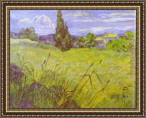 Saint Cosmas And Saint Damian Salvaged Framed Paintings - Green Wheat Field with Cypress. Saint-Remy by Vincent van Gogh